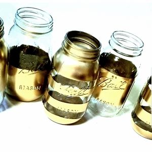 5 Custom Hand Painted Metallic Gold Mason Jars